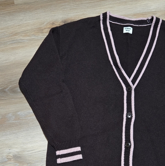 Sunday Best Aritzia Lamora Cardigan Dark Brown with Pink Accents Size M - Picture 5 of 11